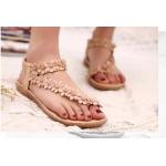 รองเท้าส้นแบน รองเท้าแฟชั่น ผู้หญิง รองเท้าแตะ แบบรัดส้น ลายดอกไม้ สีน้ำตาลอ่อน ใส่เที่ยวทะเล เดินชายหาด เก๋ ๆ รองเท้าแตะ วินเทจ น่ารัก 916623_1