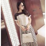 เสื้อแฟชั่น ผู้หญิง สีขาว แต่งลูกไม้ สีดำด้านบน เสื้อใส่ออกงาน สวย ๆ มีดีไซน์ เสื้อแขนสั้น สีขาว แต่งลูกไม้สีดำ 327200