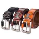 เข็มขัดหนังแท้ เข็มขัดผู้ชาย ผู้หญิง เข็มขัดหนังวัวแท้ สีพื้น สีน้ำตาลเข้ม น้ำตาลอ่อน สีดำ หัวสีเงิน สี่เหลี่ยม ดีไซน์ แต่งหมุดสีเงิน แบบเท่ ๆ 763241