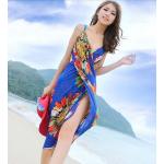 เสื้อคลุมชุดว่ายน้ำ ใส่เล่นเดินชายหาด ชายทะเล เดรส ใส่คลุมชุดบิกินี่ ใส่เดินชายหาด สีน้ำเงิน ลายดอกไม้ สวยเก๋ มีสไตล์ 90104