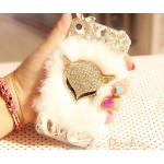 เคส iphone 4 4s ขนมิ้ง เคสขนเฟอร์ ประดับ คริสตัลรูป สุนัขจิ้งจอก ขนเฟอร์สีขาว no 84274