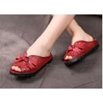 รองเท้าส้นแบน รองเท้าแฟชั่น ผู้หญิง รองเท้าแตะ หนังแท้ สีแดง สาวมั่นใจ แบบมีหุ้มส้นเล็กน้อย รองเท้าผู้หญิงแฟชั่น ยอดนิยม ติดโบว์ด้านหน้า ใส่เที่ยว ไฮโซ 478039_2