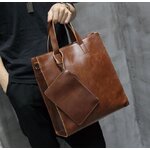 กระเป๋าใส่เอกสาร กระเป๋าถือผู้ชาย หนังแท้ ทรงถุง แนวตั้ง กระเป๋าหนังสีน้ำตาล แบบสวย ใช้ได้ทุกโอกาส 171843