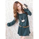 เดรสผ้ายืด ผ้า Cotton ใส่ทำงาน เดรส ทรงพอง ใส่สบาย สีพื้น สีเขียวอมฟ้า no 98090_4