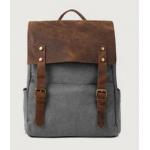 กระเป๋าสะพายหลัง กระเป๋าเป้ หนังม้า แท้ ผสม ผ้า canvas ดีไซน์ หรู กระเป๋าเป้ สไตล์วินเทจ สีเทา สินค้านำเข้า no 96217_1