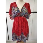 เดรส สีแดง ใส่เที่ยว ทะเล เดินชายหาด ชุดเดรส ปีกผีเสื้อ คอลึก เสื้อผ้า มือสอง สภาพดี เคลียร์ตู้ 382211