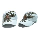 หมวกแก๊ป หมวกมีปีก หมวกยีนส์ หมวกผู้หญิง เท่ หมวกเบสบอล ผ้ายีนส์ แต่งคริสตัล ลายดอกไม้ หมวกใส่กันแดด สีขาว 344990