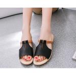 รองเท้าแฟชั่น ผู้หญิง รองเท้าแตะ ส้นเตี้ย มีส้นเล็กน้อย สีดำ แบบผู้ใหญ่ รองเท้าใส่เที่ยว ใส่ไปงาน ปิดหน้าเท้าเล็กน้อย มีดีไซน์ 497988