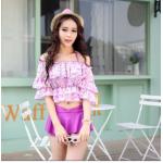 ชุดว่ายน้ำ ทูพีช แถม เสื้อคลุม ผ้าซีฟอง น่ารัก ๆ เข้าชุดกัน สีม่วงอ่อน สีดอกลาเวนเดอร์ เสื้อซีฟอง ลายดอกไม้ กางเกงว่ายน้ำ ขาสั้น สีม่วง 145343_3