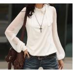 เสื้อผ้าชีฟอง สไตล์ สาวทำงาน woking women เสื้อแขนยาว ซีทรู ช่วงแขน แต่งโบว์ ที่คอเสื้อ เสื้อแขนยาว แบบมีสไตล์ สีขาว 502023_1