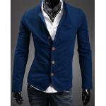 เสื้อสูท ผู้ชาย เสื้อ Jacket นอก แขนยาว ผ้า Cotton กระดุมหน้า สีน้ำเงิน มีกระเป๋า หน้า หลายจุด เสื้อคลุม คอปก ดีไซน์ เก๋ 278521