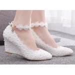 รองเท้ารัดส้น ผู้หญิง รองเท้าแต่งงาน ดีไซน์ เป็น ลูกไม้ ทั้งคู่ รองเท้าใส่แต่งงาน สีขาว สีชมพู 407055