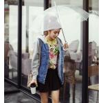 เสื้อ แจ็คเก็ตยีนส์ แขนยาว เสื้อ Jacket ผู้หญิง ยีนส์ ผสม ผ้า Cotton แขนยาว มีฮู้ด เสื้อ ยีนส์ หมวก ด้านหลัง แบบ เก๋ ๆ หวาน ๆ 594907