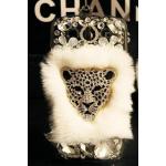 เคส iphone 4 4s ขนมิ้ง เคสขนเฟอร์ ประดับ คริสตัลรูป เสือดาว Leopard ขนเฟอร์สีขาว no 84274_1