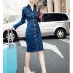 เดรสยีนส์ สีเข้ม ทรงยาว เดรสยีนส์ กระดุมหน้า แบบสวย สำหรับ สาวหุ่นดี แบบสวย กระโปรงผ่าหลัง 269910