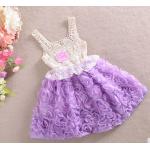 เดรส เด็กผู้หญิง ชุดกระโปรง ลายดอกกุหลาบ สีม่วง ดอกลาเว็นเดอร์ เก๋ ๆ เดรสเสื้อแขนกุด ผ้าลูกไม้ ใส่หน้าร้อน เดรสเด็ก สไตล์ คุณหนู 273383