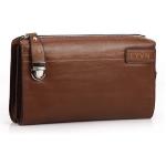 กระเป๋าสตางค์ผู้ชาย หนังแท้ ใบใหญ่ ใส่บัตรได้เยอะ แบบ กระเป๋าถือ มีซิปล๊อค ตรงกลาง แต่งเข็มขัดรัด ด้านหน้า สีน้ำตาล no 66593