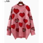 เสื้อกันหนาวผู้หญิง เสื้อกันหนาว ไหมพรม สีชมพู ลายหัวใจ สีแดง เสื้อกันหนาว วัยรุ่น ผู้หญิง สุดน่ารัก ใส่เที่ยว 831329