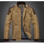 เสื้อคลุมผู้ชายแขนยาว สไตล์ แจ็คเก็ตหนัง ผสมผสานกับ ผ้า Cotton ใส่สบาย ดีไซน์แขนเสื้อ เป็นหนัง หล่อเท่ สไตล์ หนุ่มเกาหลี โทนสีน้ำตาล 628580