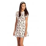 เดรส สีขาว ลายนก แขนผ้าลูกไม้ คอปิด เรียบ ๆ แอบเซ็กซี่ เล็กน้อย no 53546