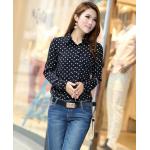 เสื้อเชิ้ตผู้หญิง เสื้อเชิ้ิตแขนยาว ลายจุด ใส่ทำงาน สไตล์ Working Women เสื้อคอปก แขนยาว ลายจุดสีดำ เสื้อผู้หญิง ราคาถูก 351908