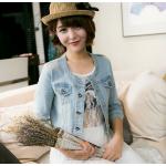 เสื้อเจ็คเก็ตยีนส์ เสื้อยีนส์ ผู้หญิง ออกแบบ แบบไม่มีปก เสื้อยีนส์ สีฟ้าอ่อน แขนยาว 3 ส่วน ใส่เป็น Jacket เข้ากับ ชุดเดรส หวาน ๆ น่ารักสุด ๆ 891105_1