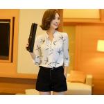 เสื้อแฟชั่น เสื้อผู้หญิง ผ้าซีฟอง ใส่ทำงาน ใส่เที่ยว สบาย ๆ เสื้อคอวี เก๋ ๆ สีขาว เพ้นท์ลายดาว เสื้อเชิ้ตแขนยาว ผู้หญิง สีขาว มีดีไซน์ 55463_1