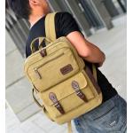 กระเป๋าเป้ กระเป๋าสะพายหลัง กระเป๋าเป้ แบบเปิดฝาด้านหน้าได้ ผ้าแคนวาส สีน้ำตาลอ่อน กากาี ใส่เสื้อผ้า ใส่ Notebook มีบุกันกระแทก 996595_4