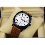 นาฬิกาข้อมือ ผู้ชาย สายหนัง แนว Sport นาฬิกาข้อมือสายหนังแท้ สีน้ำตาล หน้าปัดสีขาว ของขวัญให้แฟน เรียบหรู มีสไตล์ no 42466