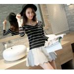 เสื้อกันหนาว เสื้อแฟชั่น ผู้หญิง สีขาว สีดำ เสื้อผู้หญิง แขนยาว สีดำ คอวี คอป้าน ดีไซน์ ลาย เส้นตัดขวาง สลับสี ใส่เที่ยว ใส่ทำงาน 513952