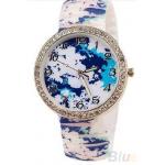 นาฬิกาข้อมือผู้หญิง นาฬิกาแฟชั่น สำหรับคนชอบสะสม นาฬิกาข้อมือ สาย Silicone อย่างดี หน้าปัด ล้อมเพชร คริสตัล สีฟ้า ลายดอกไม้ หน้าหนาว 829094_3