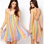 เดรสใส่เที่ยวชายทะเล ชายหาด สีรุ้ง ผ้าซีฟอง ใส่คลุมชุดว่ายน้ำได้ no 27241