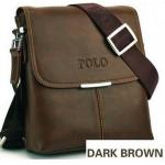กระเป๋าสะพายข้าง ผู้ชาย polo หนังแท้ สีน้ำตาลเข้ม ใบกำลังดี no 68147_1