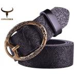 เข็มขัดหนังแท้ เข็มขัดผู้หญิง สไตล์วินเทจ แบบเท่ ๆ เข็มขัดหนังวัว ปั้มลาย แกะลายหัวเข็มเป็นรูป ดอกไม้ สีดำ ใส่เข้ากับชุด ทุกสี 518822_1