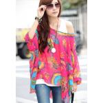 เสื้อคลุม ผ้าชีฟอง คอกว้าง เสื้อใส่เที่ยวทะเล ใส่เที่ยว สีแสบ แฟชั่น สุดเก๋ สีชมพู ลายนกยูง ออกติส ๆ no 85154_8