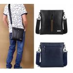 กระเป๋าสะพายข้าง ผู้ชาย หนัง Pu ใช้งานทนทาน กระเป๋าสะพายข้าง ขนาดกลาง ใส่ กระเป๋าสตางค์ โทรศัพท์ แบบเรียบ สีน้ำเงิน ดำ 333785
