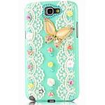 เคสโทรศัพท์ เคส Samsung Galaxy Note 2 N7100 เคส Diy งาน Hand made ติดคริสตัล ผีเสื้อ แสนสวย แต่งลูกไม้สีขาว หวาน ๆ 349444