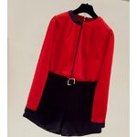 เสื้อเชิ้ตผู้หญิง ผ้าซีฟอง แขนยาว เสื้อเชิ้ต คอกลม แบบเก๋ ๆ สีขาว และ สีแดง ตัดสีที่คอ แบบเก๋ ๆ 448190