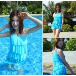 ชุดว่ายน้ำผู้หญิง ชุดว่ายน้ำ ออกแบบเหมือน ชุดเดรส มีระบายเป็น ชั้น ๆ ใส่ว่ายน้ำ เดินชายหาด แบบเก๋ ๆ สีสันสดใส สีฟ้า no 52789_1