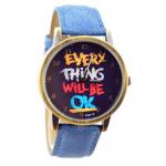 นาฬิกาข้อมือ สไตล์ วัยรุ่น ผู้หญิง ผู้ชาย ใส่ได้ หน้าปัดข้อความให้กำลังใจ everything will be ok ของขวัญยอดนิยม สียีนส์ ฟ้าเข้ม no 526000_2
