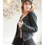 แจ็คเก็ตยีนส์ แขนยาว แบบพริตตี้ ใส่ น่ารัก แต่งขอบด้วยโซ่ทอง คอกว้าง เสื้อกั้กยีนส์ แบบเก๋ ๆ เพิ่มสีสัน ในชุด สีเทา 95955