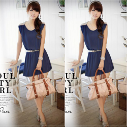 ชุดเดรสสั้นเกาหลีบ่าผูกโบ