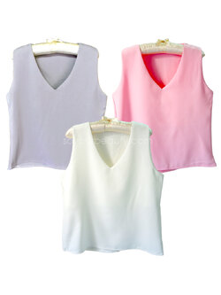 เสื้อผ้าแฟชั่น เสื้อคอวีแขนกุด ผ้าhanako