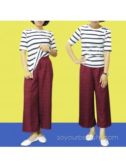 กางเกงแฟชั่น กางเกงขากว้าง ขาบาน ลายตาราง