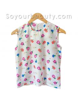 เสื้อผ้าแฟชั่น เสื้อแขนกุด คอกลม ผ้าชีฟองพิมพ์ลาย