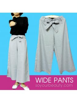 กางเกงแฟชั่น กางเกงขาบาน+ผ้าผูกเอว ยางยืด