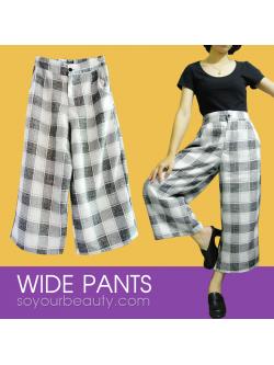 กางเกงแฟชั่น กางเกงขาบาน 4 ส่วน ลายสก๊อต