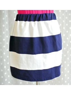 กระโปรงลายริ้วเส้นใหญ่(ขาว-น้ำเงิน)