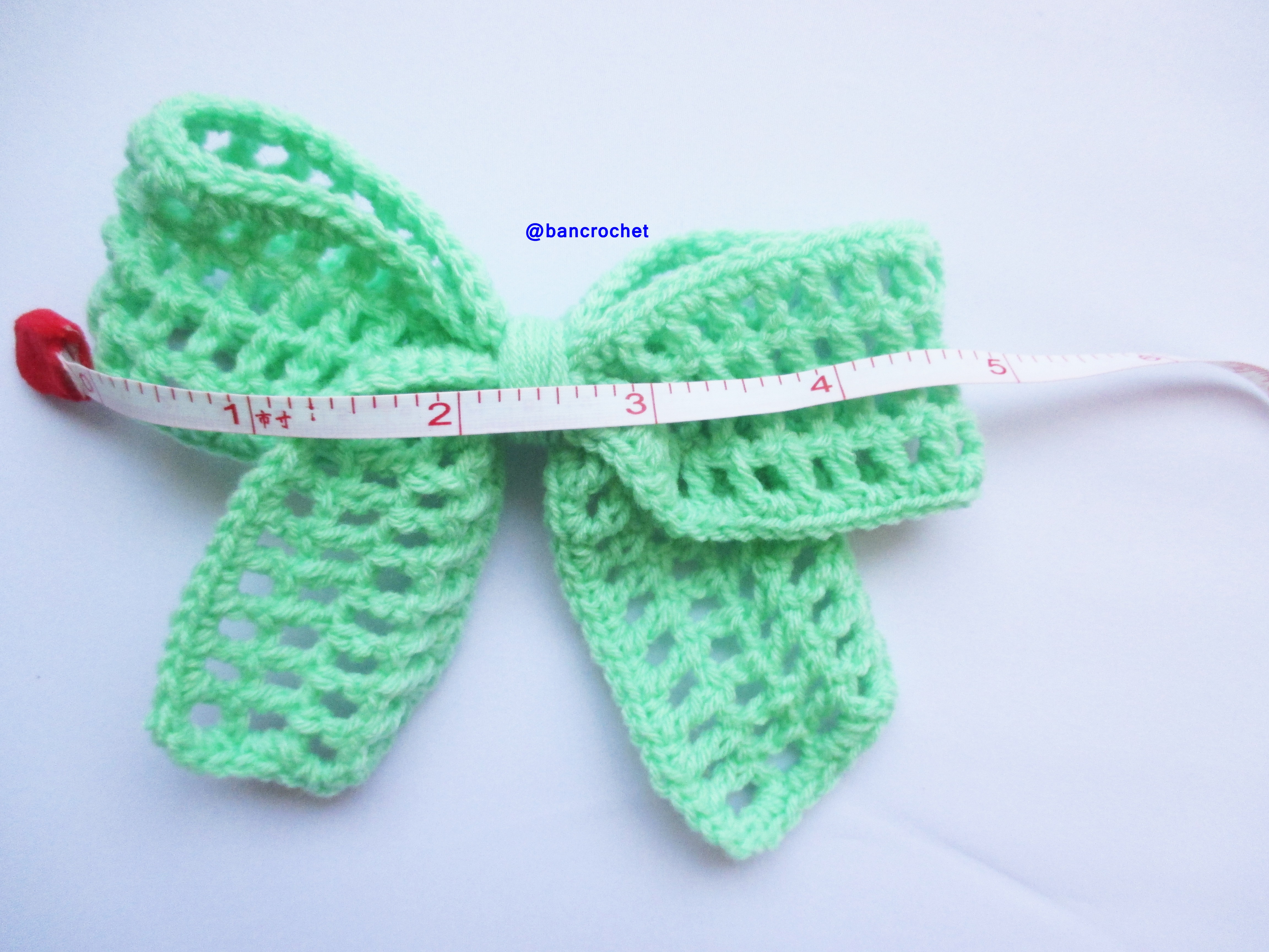 Bancrochet โบว์ถักโครเชต์ Crochet Bow เขียวมิ้นท์ 3x5 นิ้ว