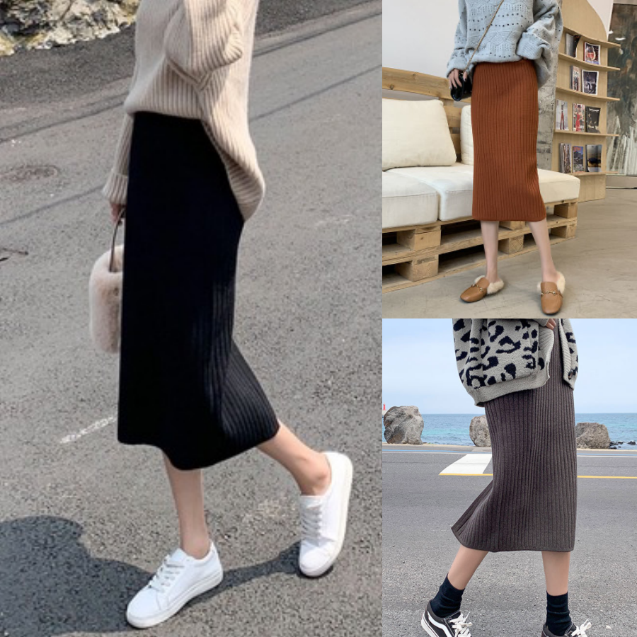 กระโปรงไหมพรม ผ้าร่อง ทรงสวย เกาหลีมากกกกกก ห้ามพลาดเลยน้า ยืดได้เยอะจ้า